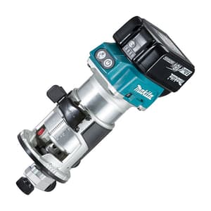 Makita 18V LXT BL 6 mm (1/4") / 8 mm (5/16") Cordless Variable Speed Trimmer with Dual LED Lights, Rapid Charger & 2 Pcs 3.0Ah Batteries, DRT50RFJ