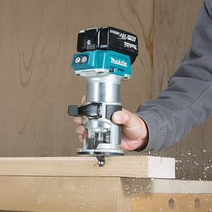 Makita 18V LXT BL 6 mm (1/4") / 8 mm (5/16") Cordless Variable Speed Trimmer with Dual LED Lights, Rapid Charger & 2 Pcs 3.0Ah Batteries, DRT50RFJ