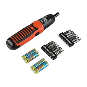 Black+Decker 6V Battery Powered Screwdriver With on Board LED Light & (Pack of 14 Pcs) Bits Included, A7073-IN