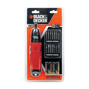 Black+Decker 6V Battery Powered Screwdriver With on Board LED Light & (Pack of 14 Pcs) Bits Included, A7073-IN