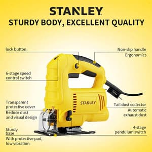 Stanley 19mm 450W Variable Speed Jigsaw For Cutting Wood, Sheet, Metal & Plastic With 6 Position Speed Dial, SJ45-IN