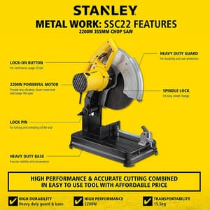 Stanley 355mm 2200W Corded Electric Chop Saw With Saw Wheel, SSC22-IN