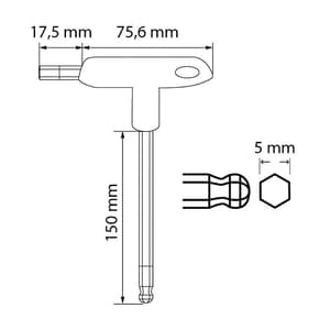 Hogert 5 mm T-Handle Long Hex Allen Keys with Ball, HT1W855