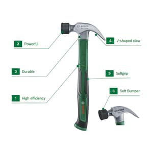 Bosch 450 Gms / 16 Oz Claw Hammer With Soft Bumper, 1 600 A03 4GK