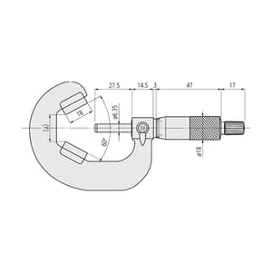 Mitutoyo 10 - 25 mm V-Anvil Micrometer with Carbide Tip (3 Flute), 114-162