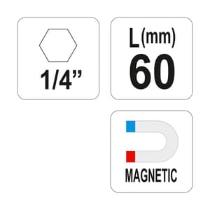 Yato 60 mm, 1/4 Inch Screwdriver Bit Holder Magnetic Sleeve, YT-0466