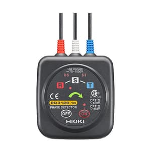 Hioki 70V - 1000V Phase Detector With Easy-to-Read Arrow & Non-Metallic Contact Clips (Large clips), PD3129-10