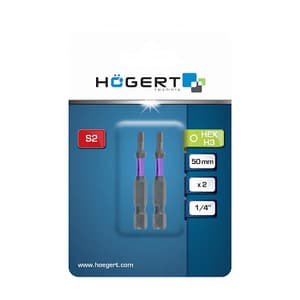 Hogert 50 mm (Length) x 6 mm Hex Power Screwdriver Bits (Pack of 2 Pcs), HT1S178