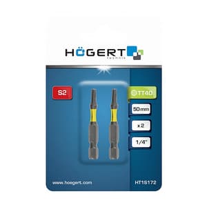 Hogert T10 x 50 mm Length Torx Power Screwdriver Bits (Pack of 2 Pcs), HT1S165
