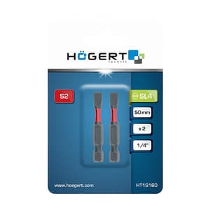 Hogert 50 mm (Length) x 4 mm (Blade Dia) Flat Power Screwdriver Bits (Pack of 2 Pcs), HT1S160
