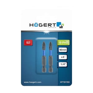 Hogert PH1 x 50 mm Length Phillips Power Screwdriver Bits (Pack of 2 Pcs), HT1S151