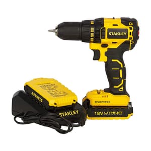 Stanley 18V / 2.0 Ah / 13mm Li-ion Brushless Cordless Drill Driver With 2 Batteries & Charger, SBD201D2K