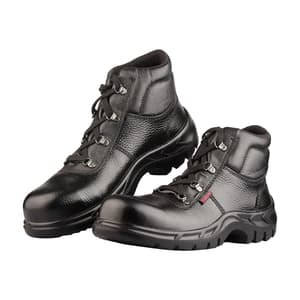 Karam Men's Ankle Height Leather Safety Shoe - Steel Toe (Black), FS26BL