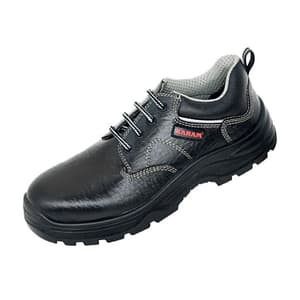 Karam Men's Deluxe Workman Leather Safety Shoe - Steel Toe (Black), FS112BL(RO)