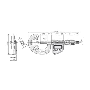 Mitutoyo 25 - 40 mm Digital V-Anvil Micrometer without Groove (3 Flute), 314-253-30