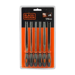 Black+Decker 6 Pcs 174 mm / 7 inch Steel Needle Files Set, BDHT22148