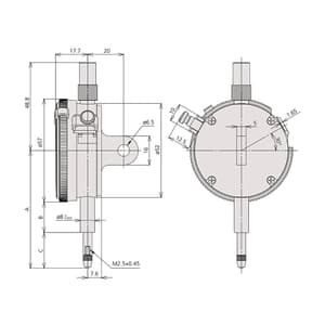 Mitutoyo 1 mm Standard Type Dial Indicator, Lug Back - Series 2 (Shockproof & Jeweled Bearing), 2109 S-10