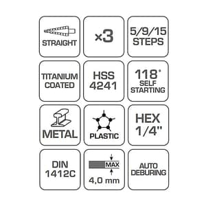 Hogert 4 - 32 mm Step Drill Bit Set (3 Pcs), HT6D325