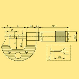 Baker 150 - 175 mm External Blade Micrometer (Blade Thickness 0.75 mm), MMC175 - NB