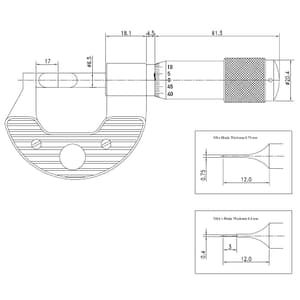 Baker 150 - 175 mm External Blade Micrometer (Blade Thickness 0.75 mm), MMC175 - NB