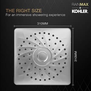 Kohler Rain Max 305 mm Square Single-Function Rainhead In Polished Chrome Finish, K-26856IN-CP