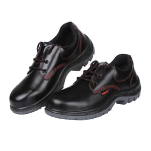 Karam Men's Deluxe Leather Safety Shoe - Fibre Toe (Black & Light Grey), FS01BL