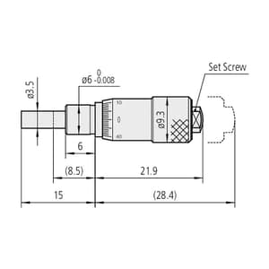 Mitutoyo 0.25 - 0 inch Miniature Micrometer Head without Clamp Nut (Reverse Reading), 148-210-10