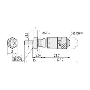 Mitutoyo 0 - 0.25 inch Miniature Micrometer Head with Clamp Nut (Flat), 148-204-10