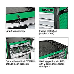 Toptul 731 x 522 x 869 mm 7 Drawer Bumper Series Mobile Tool Trolley (Black), TCAP0707