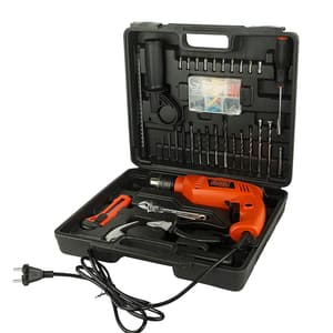 Black+Decker 13mm 550W Hammer Drill Hand Tools Kit For Home DIY & Professional Use 100 Pcs, HD555KMPR-B1