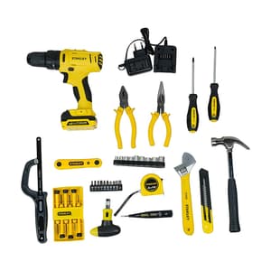 Stanley 12V / 1.5 Ah / 10 mm Cordless Hammer Drill Driver With Batteries & 48 Pcs Hand Tools Kit For Home, DIY & Professional Use, SCH121S1H