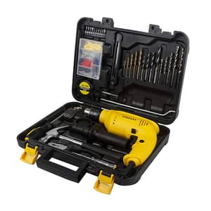 Stanley 13 mm / 600W Hammer Drill Machine & Hand Tools Kit For Home, DIY & Professional Use (120-Pieces), SDH600KP