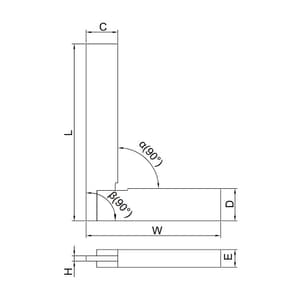 Insize 150 x 100 mm Flat Edge Square with Wide Base (90°), 4792-150