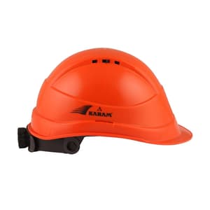Karam ISI Marked Shelblast Safety Helmet With Plastic Cradle Peak & Ratchet Type Adjustment (Chrome Orange), PN542