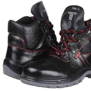 Karam Men's Ankle Height Apollo Print Leather Safety Shoe - Steel Toe (Black), FS21BL(RO)