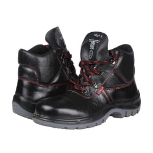 Karam Men's Ankle Height Apollo Print Leather Safety Shoe - Steel Toe (Black), FS21BL(RO)