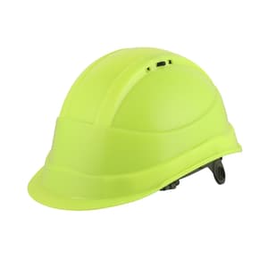 Karam ISI Marked Shelblast Safety Helmet With Plastic Cradle Peak & Ratchet Type Adjustment (Fluorescent Green), PN542
