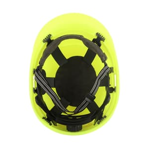 Karam ISI Marked Shelblast Safety Helmet With Plastic Cradle Peak & Ratchet Type Adjustment (Fluorescent Green), PN542
