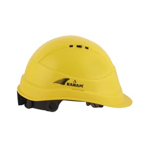 Karam ISI Marked Shelblast Safety Helmet With Plastic Cradle Peak & Ratchet Type Adjustment (Lemon Yellow), PN542