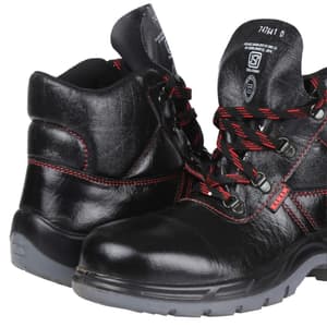 Karam Men's Deluxe Ankle Height Grain Leather Safety Shoe - Steel Toe (Black), FS21BL
