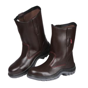 Karam Men's High Ankle Leather Safety Gumboot - Steel Toe (Dark Brown), FS51RG