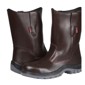 Karam Men's High Ankle Leather Safety Gumboot - Steel Toe (Dark Brown), FS51RG