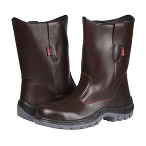 Karam Men's High Ankle Leather Safety Gumboot - Steel Toe (Dark Brown), FS51RG