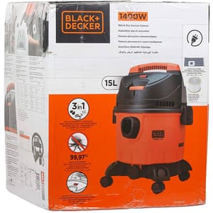Black+Decker 15-Litre, 1400 Watt, 16 KPa High Suction Wet & Dry Vacuum Cleaner & Blower with HEPA Filter & Reusable Dustbag (Red/Grey), WDBD15-IN