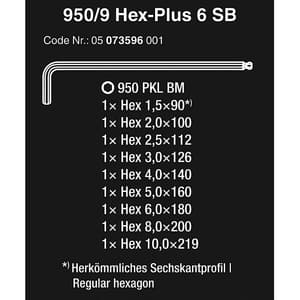 Wera 950 / 9 Pcs Hex-Plus 6 SB L-key Set Metric BlackLaser, 05073596001