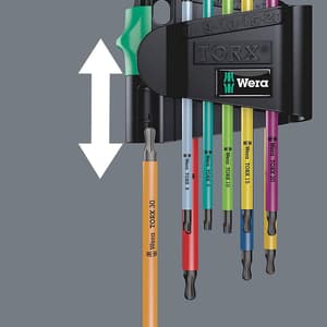 Wera 967 / 9 Pcs TX BO Multicolour 1 SB L-key Set For Tamper-Proof TORX® Screws, BlackLaser, 05073599001