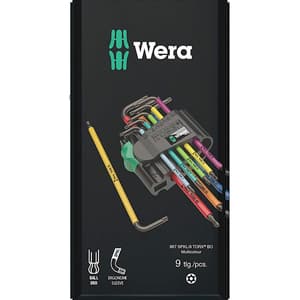 Wera 967 / 9 Pcs TX BO Multicolour 1 SB L-key Set For Tamper-Proof TORX® Screws, BlackLaser, 05073599001