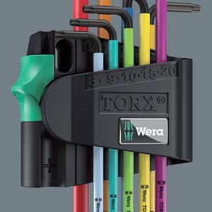 Wera 967 / 9 Pcs TX BO Multicolour 1 SB L-key Set For Tamper-Proof TORX® Screws, BlackLaser, 05073599001