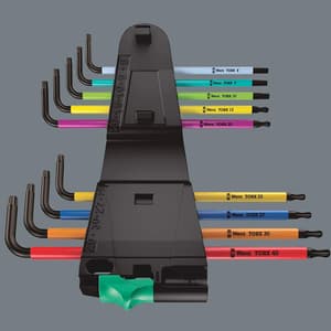 Wera 967 / 9 Pcs TX XL Multicolour 1 L-key Set For TORX® Screws long, 05024480001