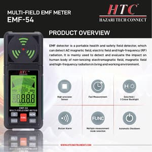 HTC 0.01 - 200.0uT / 0.1 - 2000mG Multi Field EMF Tester, EMF-54
